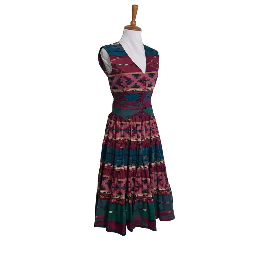 Vintage 80s Southwestern Square Dance Set XXS Boho Western Skirt Vest - Picture 5 of 7